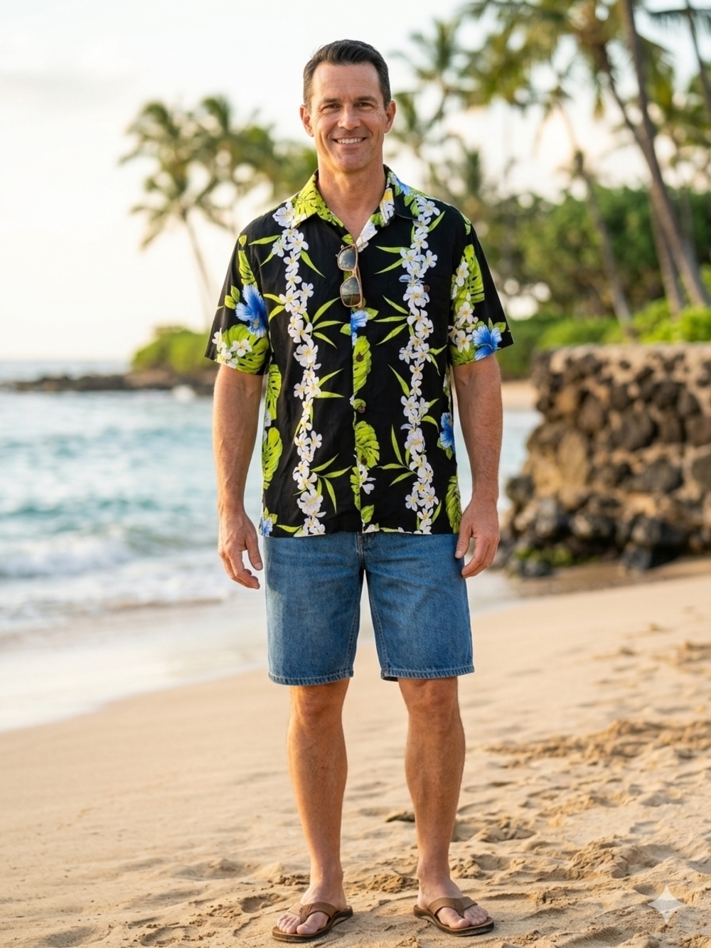 Men's Black Tropical Floral Camp Shirt - Short Sleeve